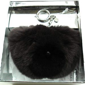Michael Kors Teddy Bear Pom Real Fur Keychain Gray & Black BNWT $98 Discontinued